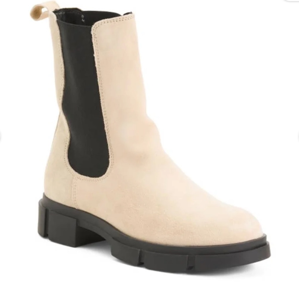 Cruza Tendencia Portugal Ivory Off White Suede Leather Chelsea Boots 8 (39) NEW